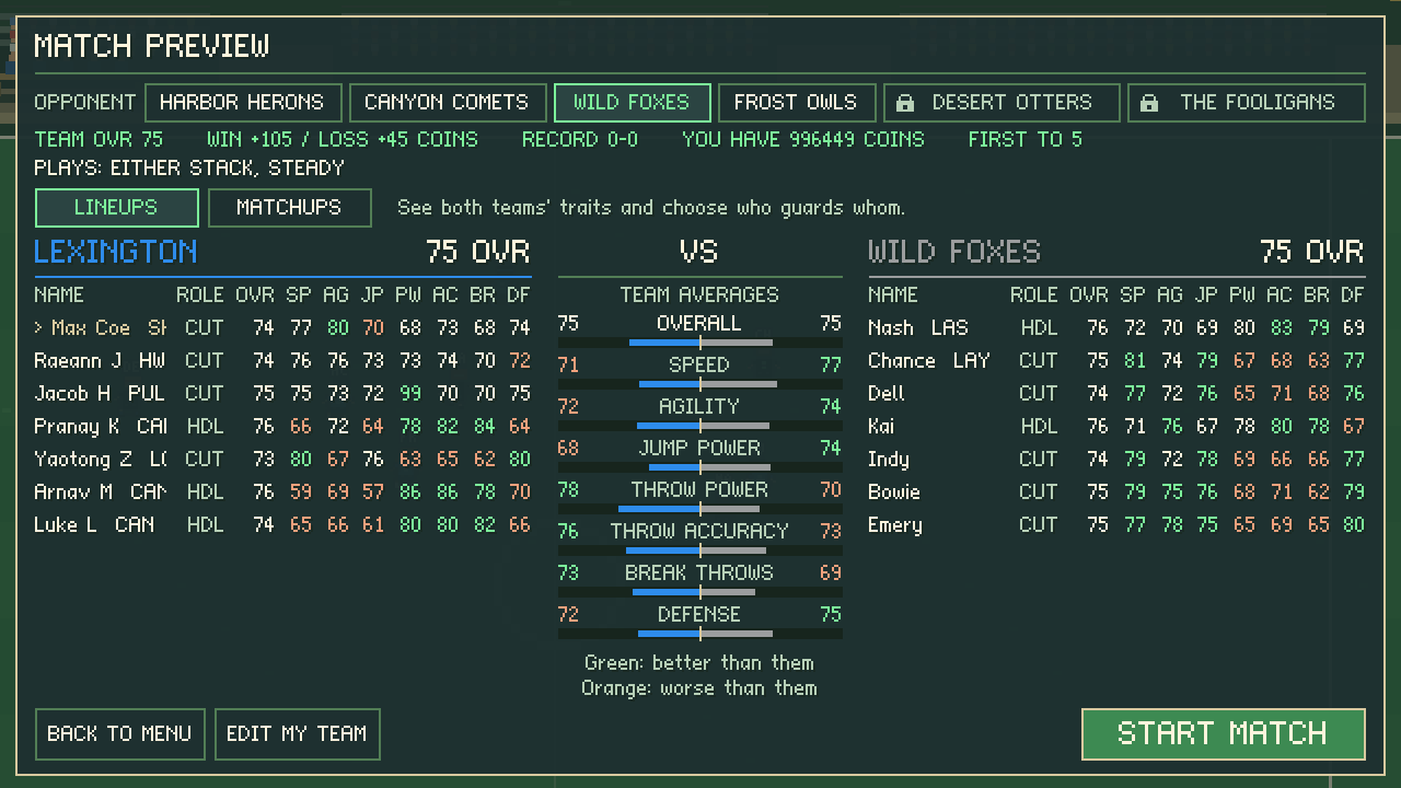 Match Preview with named opponents and locked teams