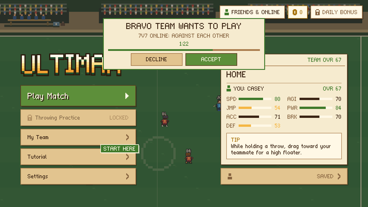 A friend's invite card at the top of the main menu