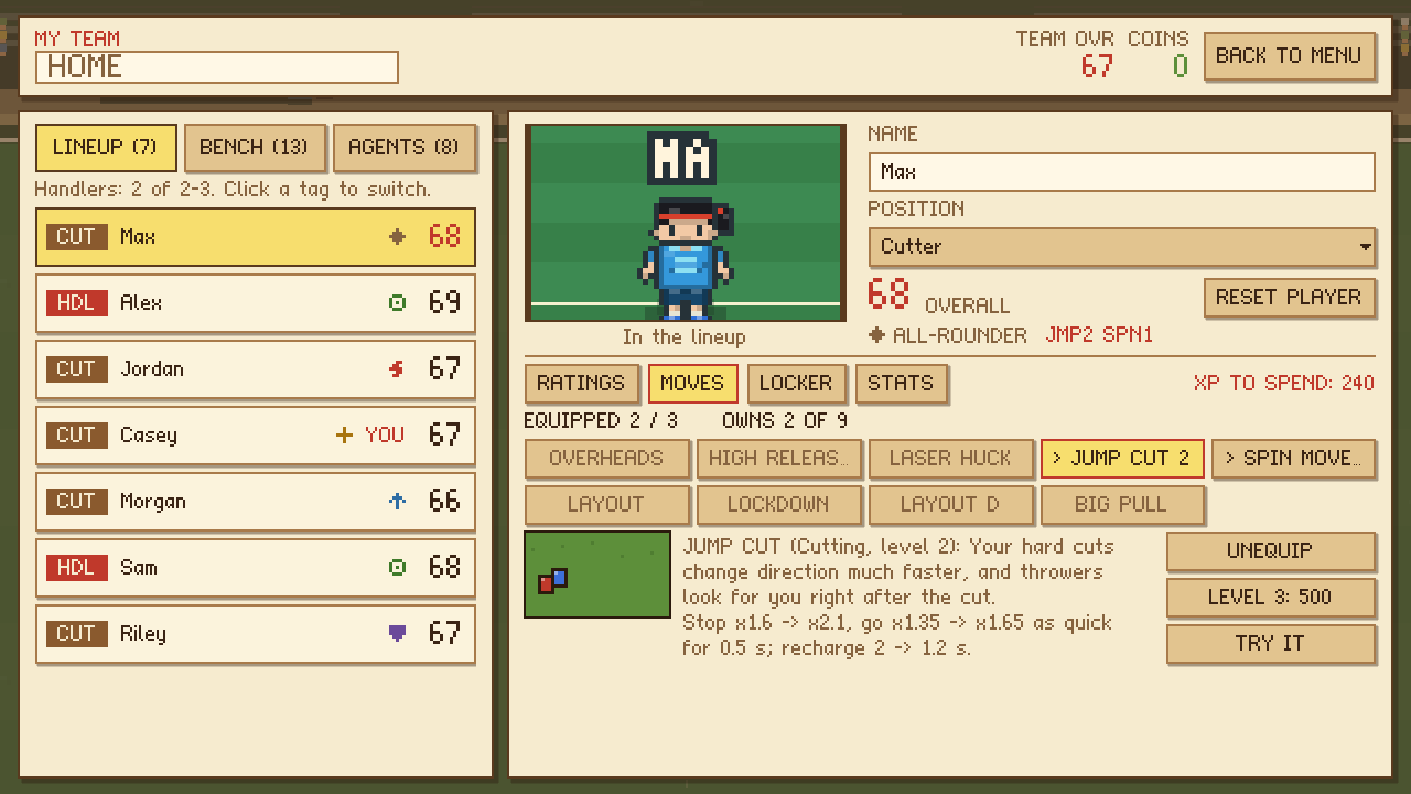 My Team on the MOVES tab, reading Jump cut with a TRY IT button