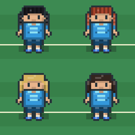 Four players: two with braids and two with long hair