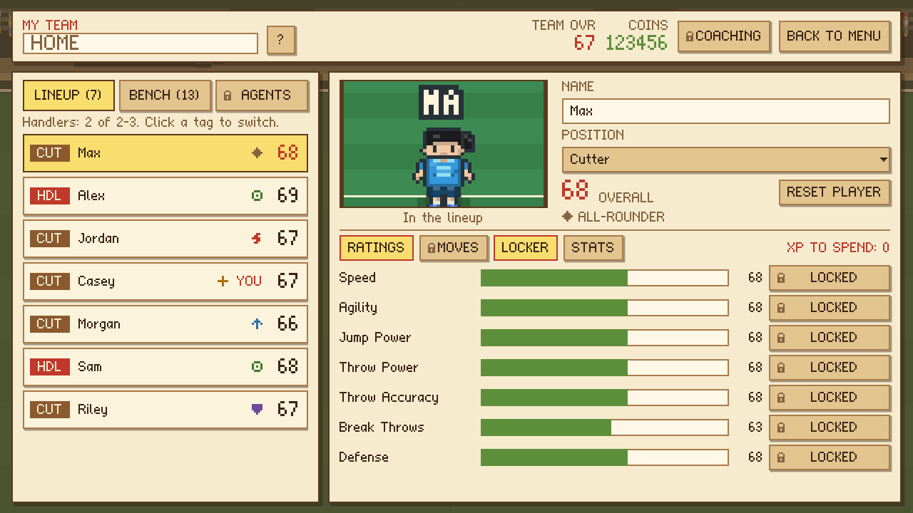 My Team: the lineup and a player's ratings